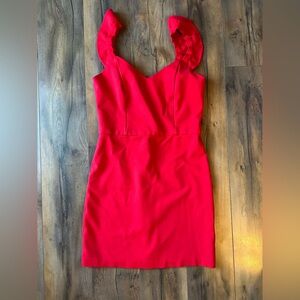 GB Gianni Bini Red Ruffle Strap Dress L Fitted Cocktail Wedding Guest